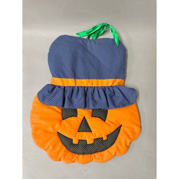 Vintage Halloween orange with polka dots Jack-o'-lantern quilted wall hanging - Picture 9 of 16